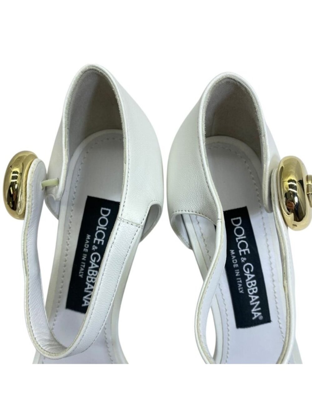 Dolce & Gabbana DG Logo Sandals Heels White Gold Leather & 38 Classic - Picture 7 of 10